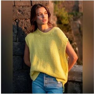 Voyageur by Mersea yellow knit sleeveless sweater vest made in Italy 100% cotton